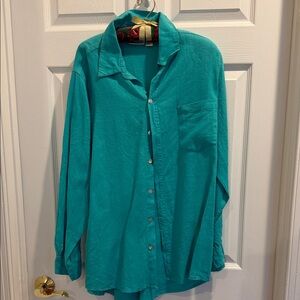 Chico's Vibrant Teal Button-Down 💯 Linen Shirt